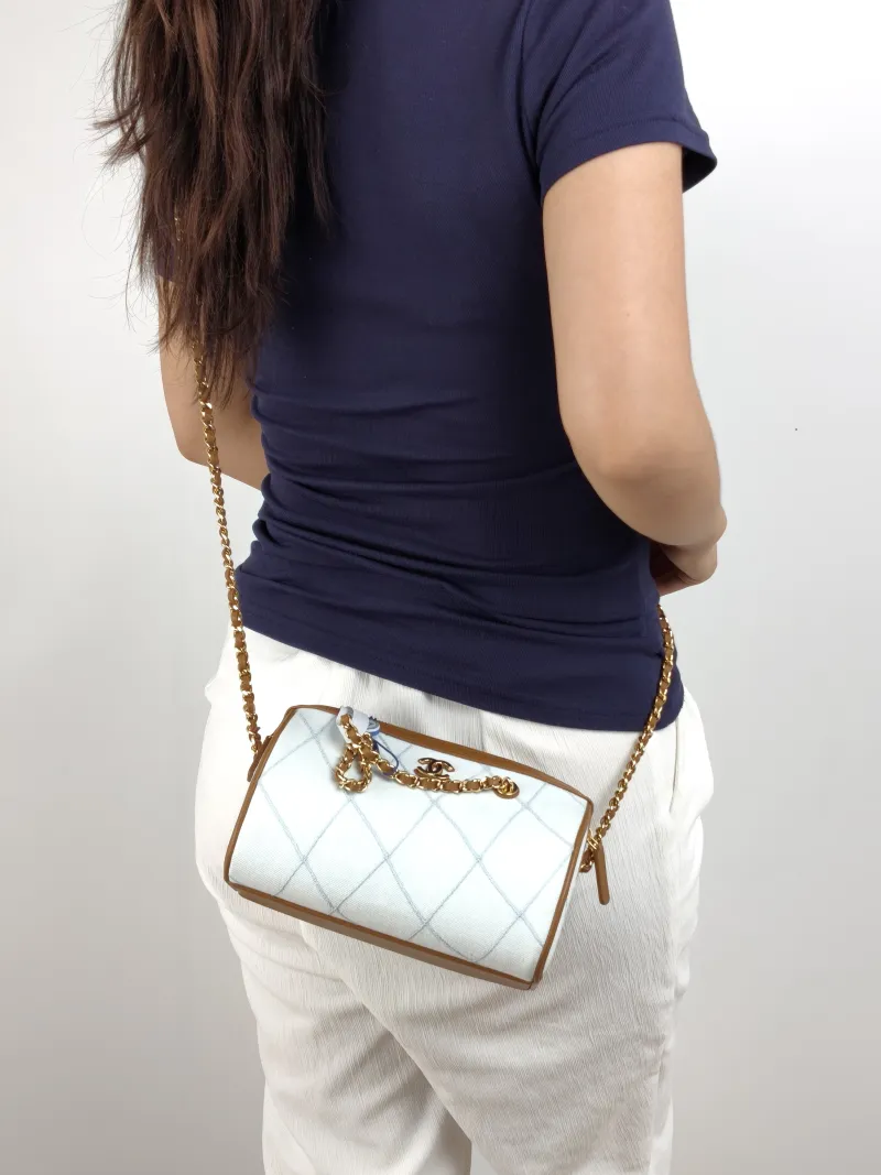 Chanel Crossbody Bag Collection Bowling Bag Blue Brown One Size 18.5 × 11 × 11.5 cm — on-model view 2 of 2