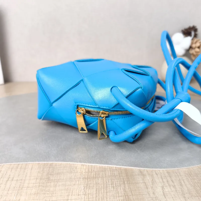 Bottega Veneta Crossbody Bag Cassette Woven Camera Bag Blue Lambskin Mini 14.5 × 7 × 14.5 cm — detail view 1 of 12