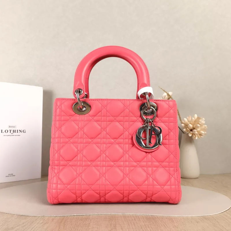DIOR Top Handle Bag Lady Lady Dior Bag Pink Lambskin24 × 12 × 21 cm