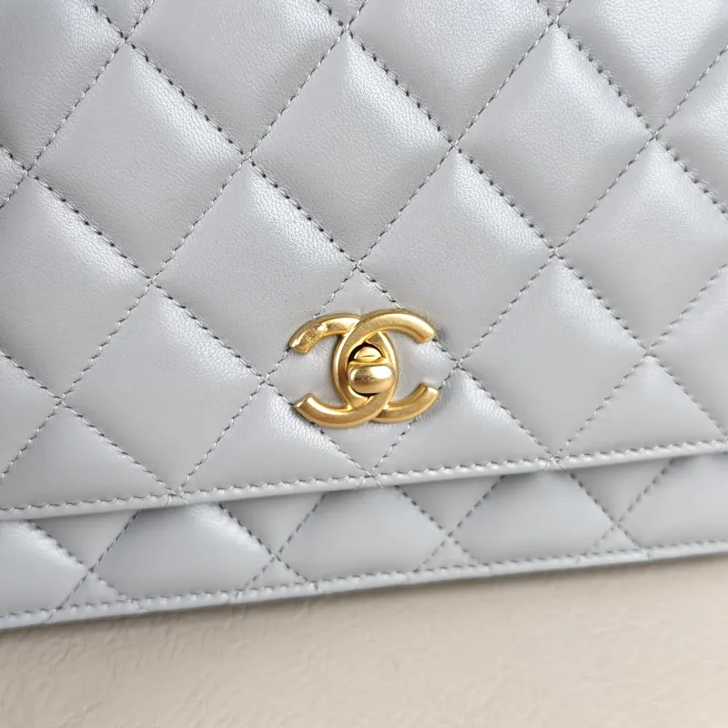 Chanel Crossbody Bag Classic Flap WOC CF WOCWOC Bag Grey Lambskin 19.2 × 3.5 × 12.3 cm Microchip Edition — detail view 14 of 14