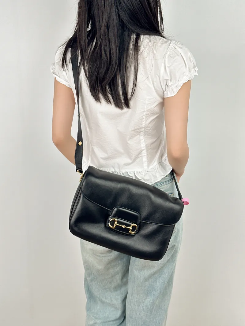 GUCCI Crossbody Bag Horsebit 1955 Horsebit Edition Medium Black Lambskin Medium 30 × 11 × 20.5 cm — on-model view 2 of 2