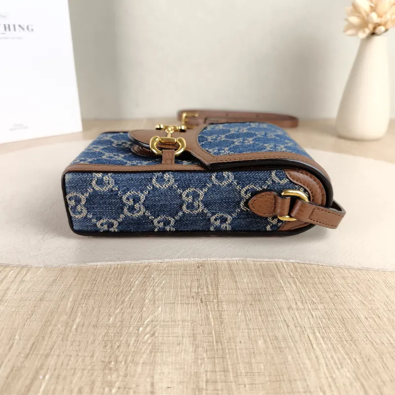 GUCCI Crossbody Bag Horsebit 1955Collection Mini Blue Brown · Calfskin Mini 11.5 × 4 × 17 cm — detail view 4 of 11