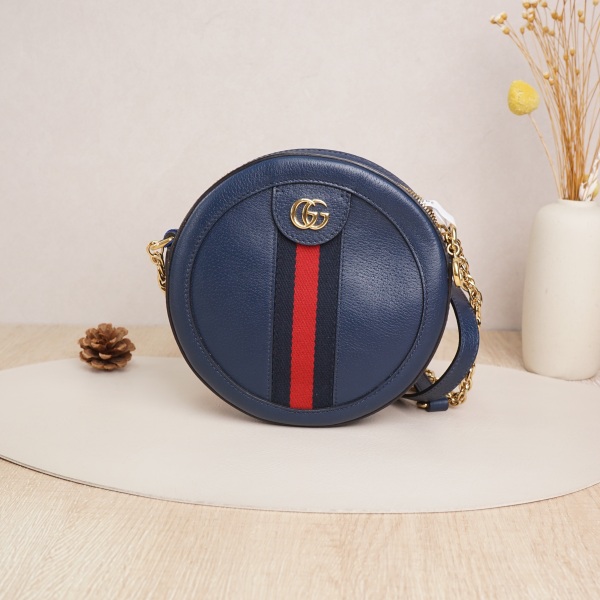 GUCCI Crossbody Bag Ophidia GG Round Bag Blue Calfskin18 × 4.5 × 18 cm