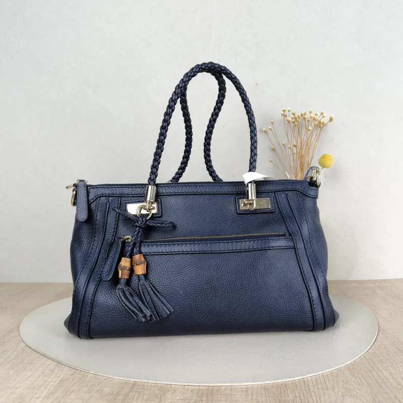 GUCCI Shoulder Bag Tote Bag Navy Calfskin One Size 34 × 13 × 21 cm