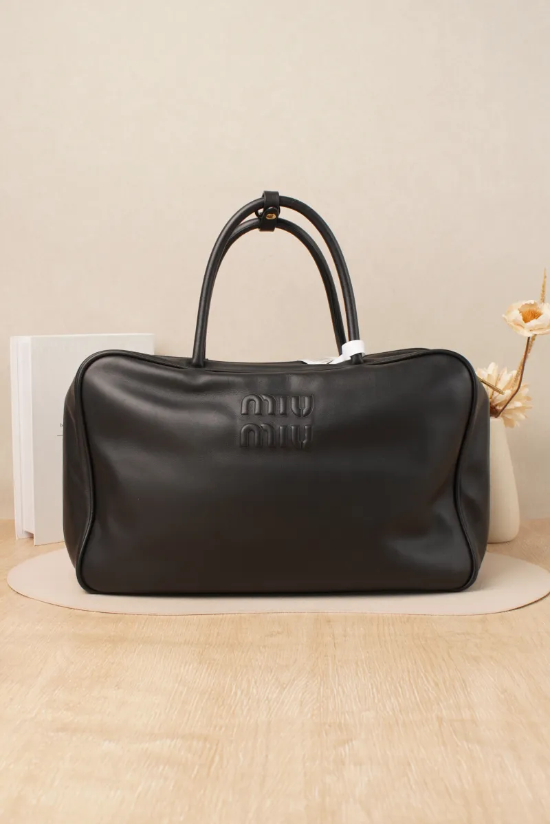 Miumiu Beau Bowling Bag Large Black Calfskin · 34 × 10 × 23 cm — cover view 3 of 7