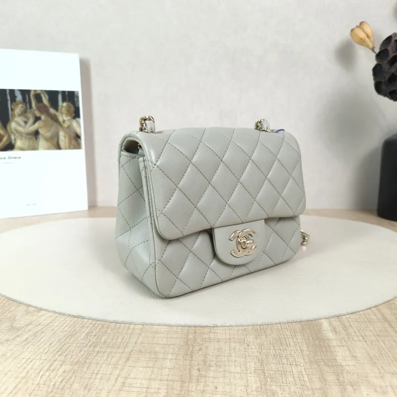 Chanel Crossbody Bag Classic Flap Mini CF Mini Grey Lambskin One Size17 × 8 × 13.5 cm — cover view 3 of 5