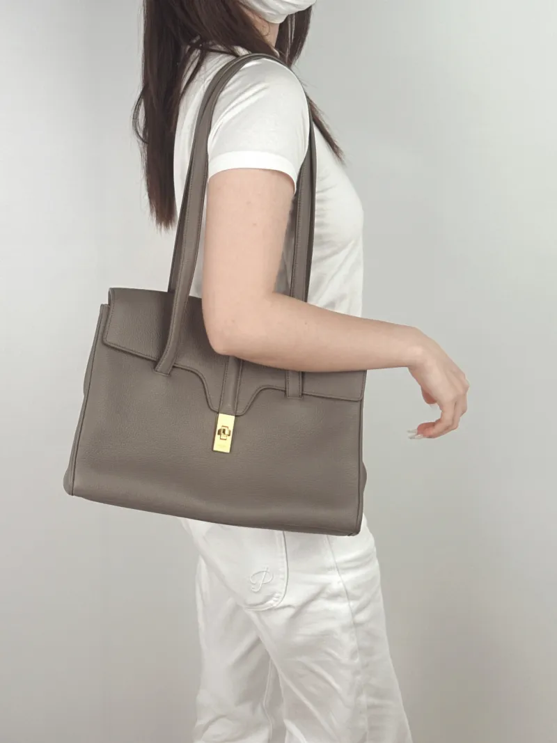 CELINE Shoulder Bag Soft 16Shoulder Bag Grey Calfskin Medium32 × 15 × 24 cm — on-model view 1 of 2
