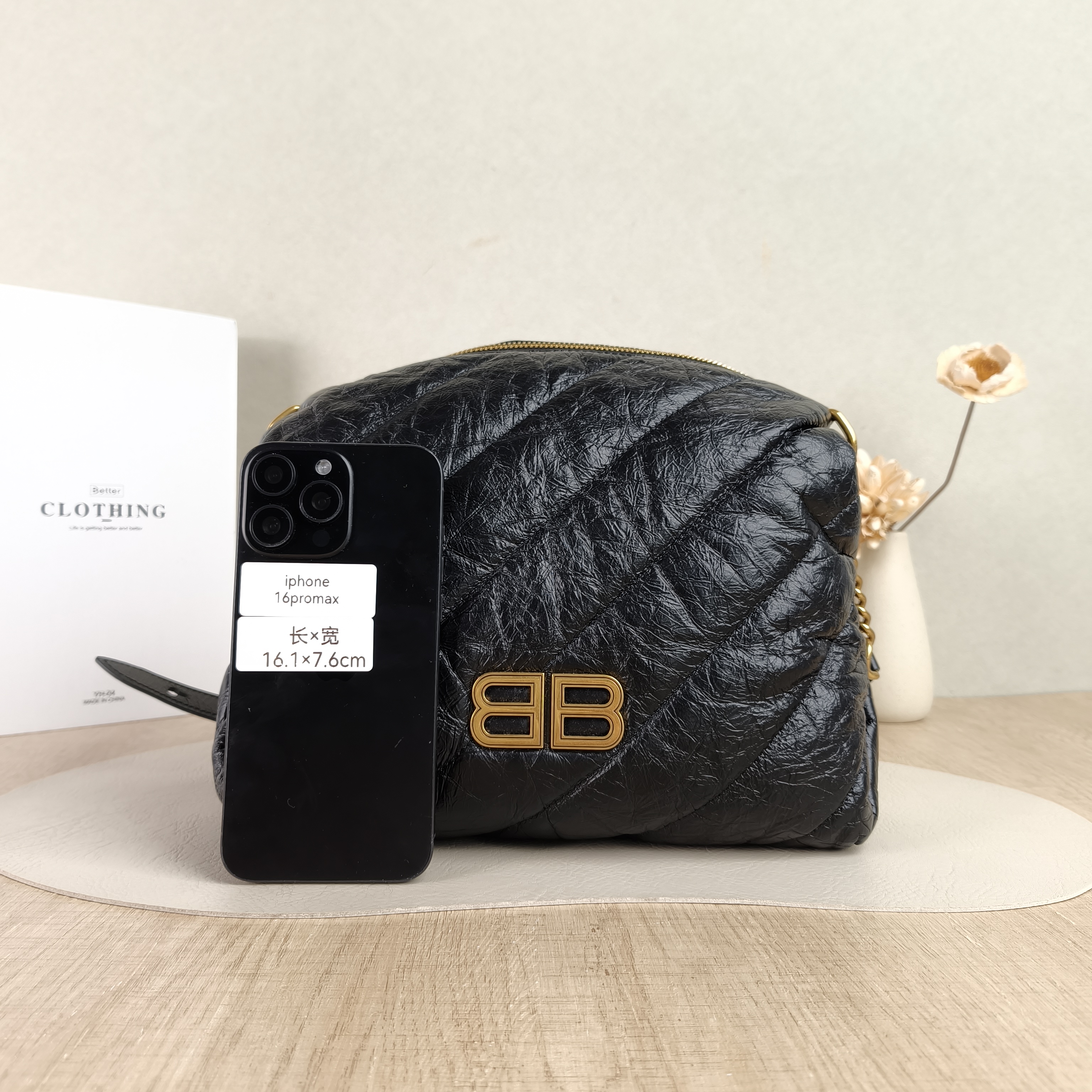 BALENCIAGA Crossbody Bag Crush Hobo Crossbody Bag Black Calfskin Small24 × 11 × 20 cm — cover view 3 of 5