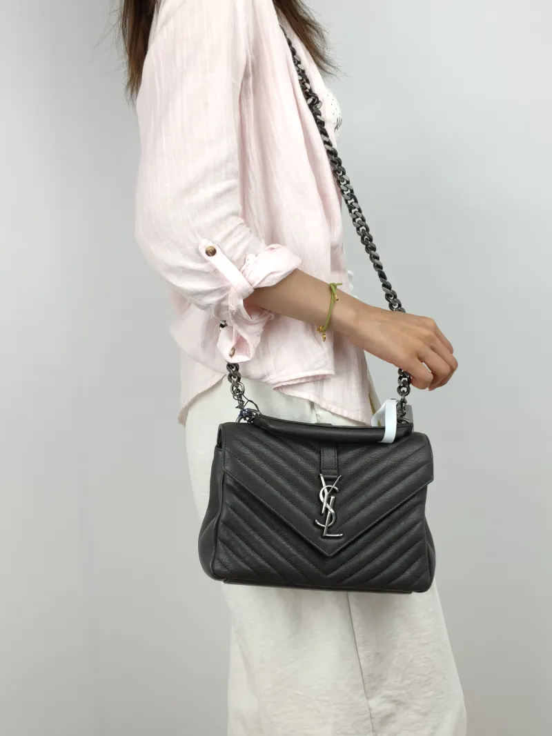 SAINT LAURENT Shoulder Bag COLLEGE Dark Grey Lambskin Medium 24 × 6.5 × 17 cm — on-model view 3 of 3