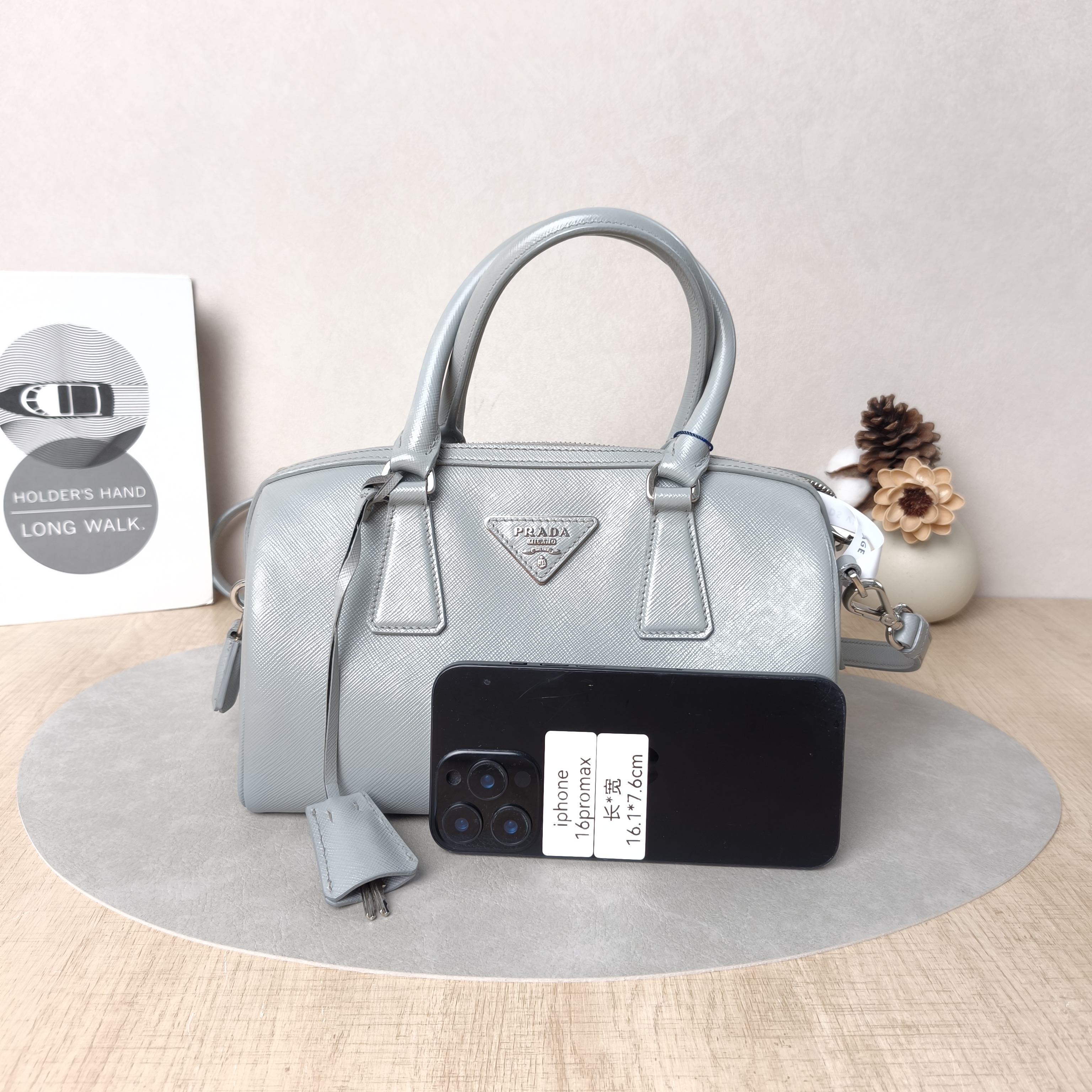 PRADA Top Handle Bag Top Handle Bag Blue Calfskin One Size25 × 14.5 × 13 cm — cover view 3 of 5