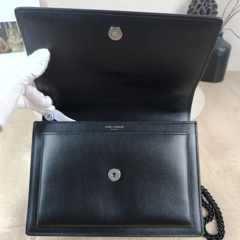 SAINT LAURENT Crossbody Bag SUNSET Black Calfskin Medium 22 × 6.5 × 16 cm — detail view 2 of 13