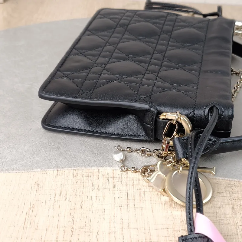 DIOR Crossbody Bag Lady Milly Chain Bag Black Lambskin Mini 19 × 5 × 13 cm — detail view 6 of 10