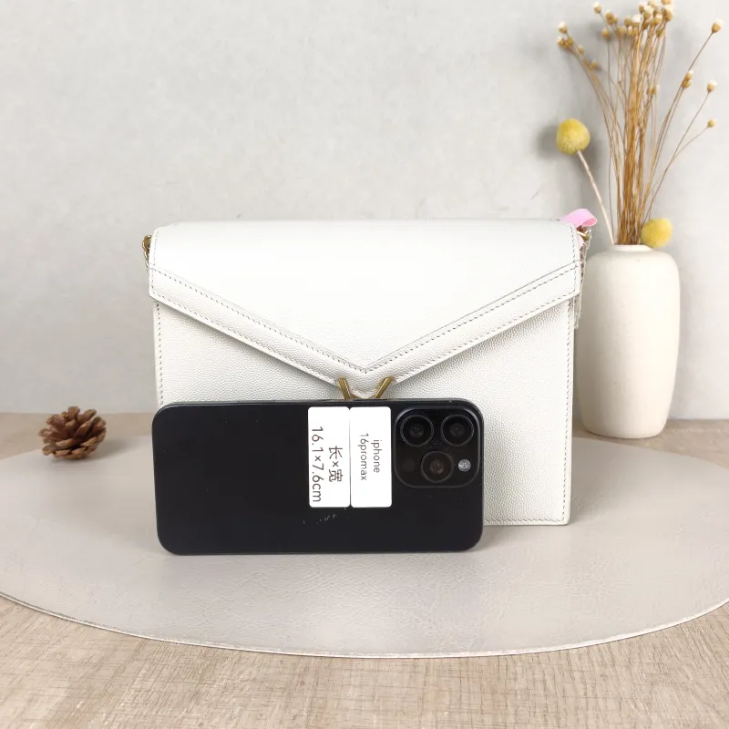 SAINT LAURENT Crossbody Bag Cassandra White Grained Calfskin Medium 22 × 5.5 × 16.5 cm — cover view 4 of 5