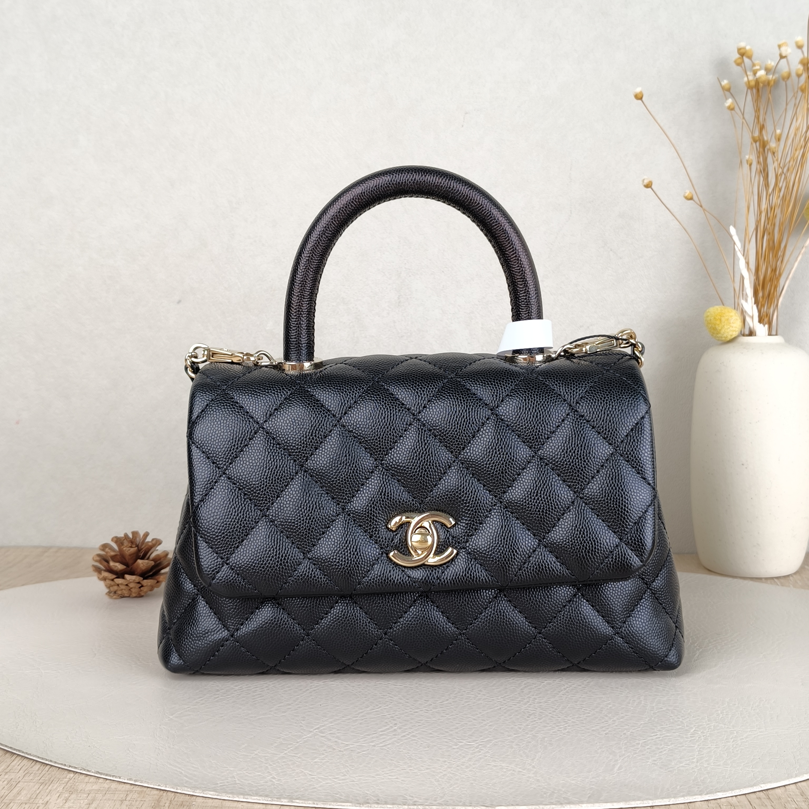 Chanel Top Handle Bag Coco Handle​ Black Grained Calfskin Small 24 × 10 × 14 cm