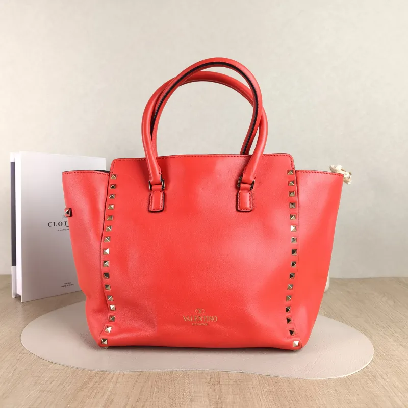 Valentino Top Handle Bag Tote Bag Red Calfskin One Size26 × 12 × 25 cm
