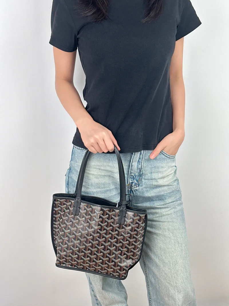 GOYARD Top Handle Bag ANJOU Shopping Tote Black ine Canvas Mini 19.5 × 9 × 19.5 cm — on-model view 1 of 3