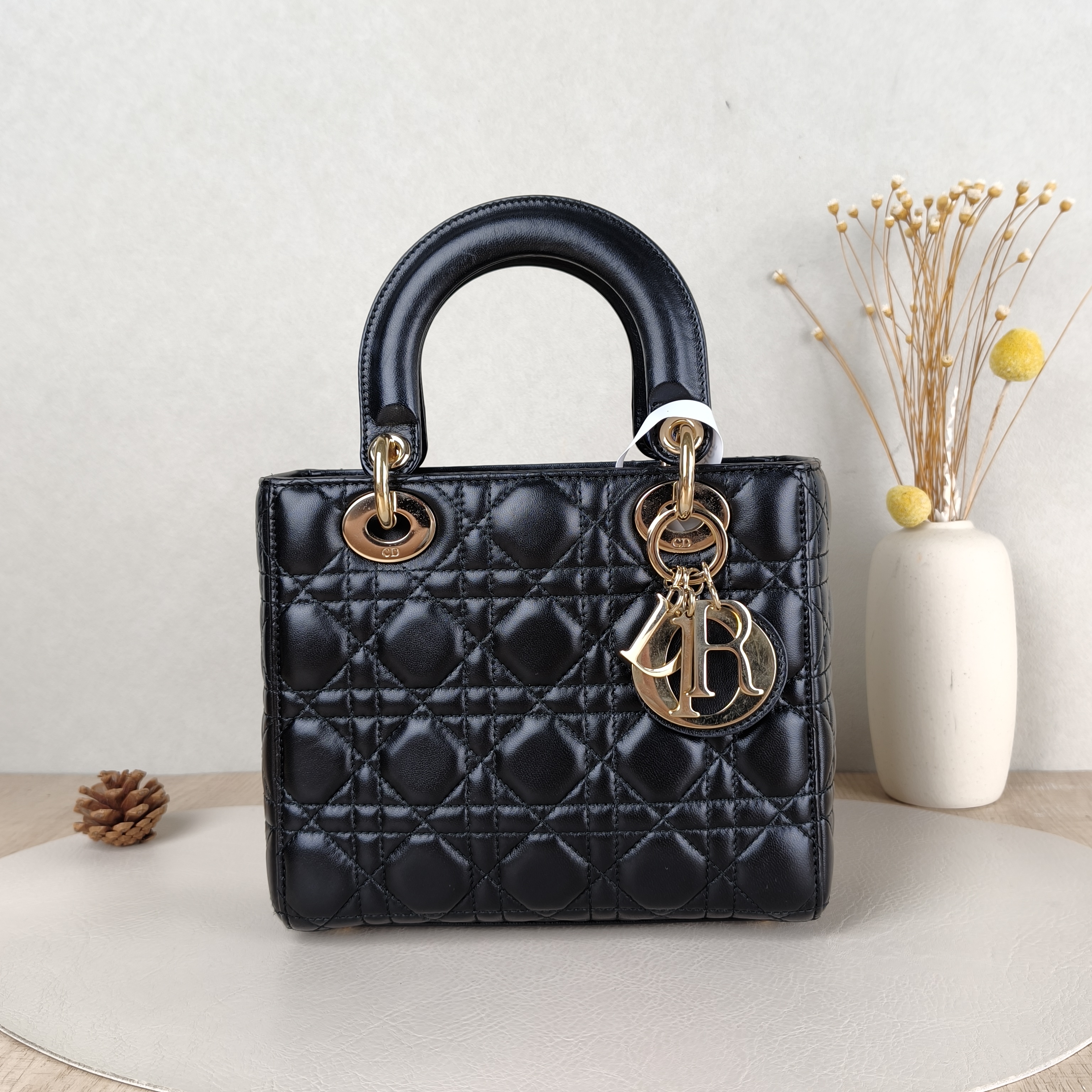 DIOR Top Handle Bag Lady Lady Dior Bag Black SL ambskin Small20 × 8 × 18 cm