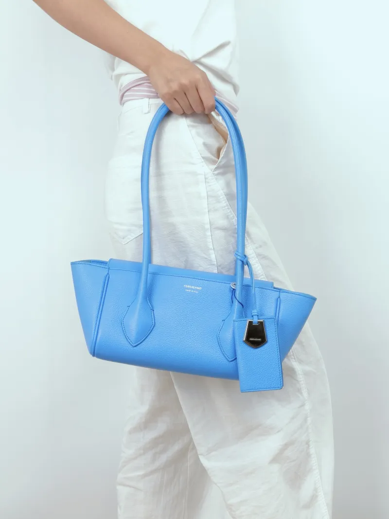 FERRAGAMO Shoulder Bag Shoulder Bag Blue Calfskin One Size25 × 12 × 17 cm — on-model view 3 of 3