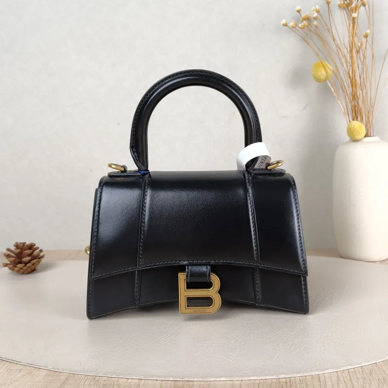 BALENCIAGA Crossbody Bag Hourglass Hourglass Bag Black Calfskin XS 19 × 8 × 13 cm
