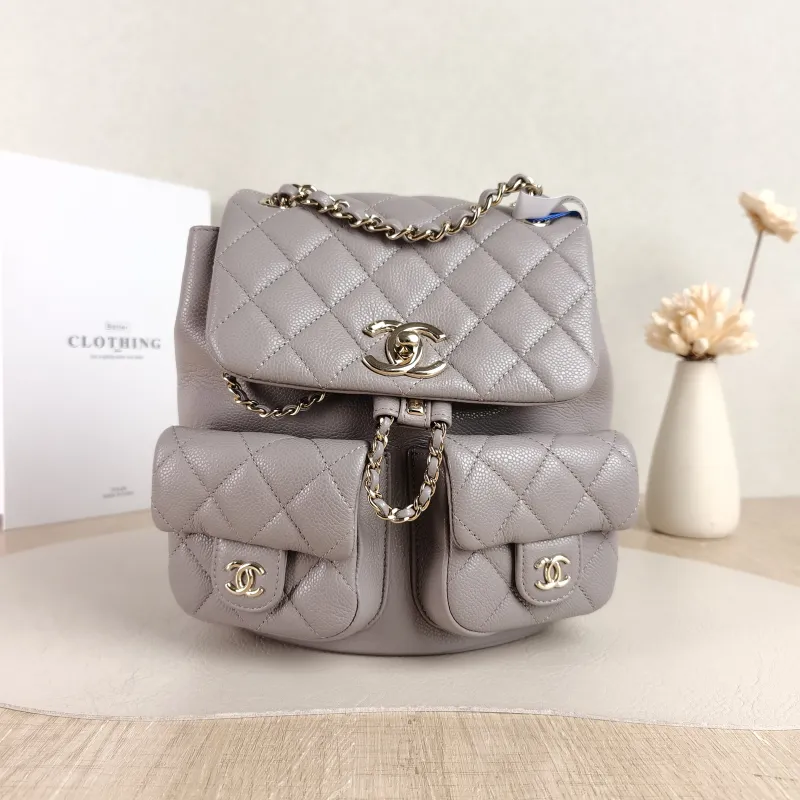 Chanel Backpack Duma Grey Grained Calfskin Medium 20.5 × 11.5 × 20 cm