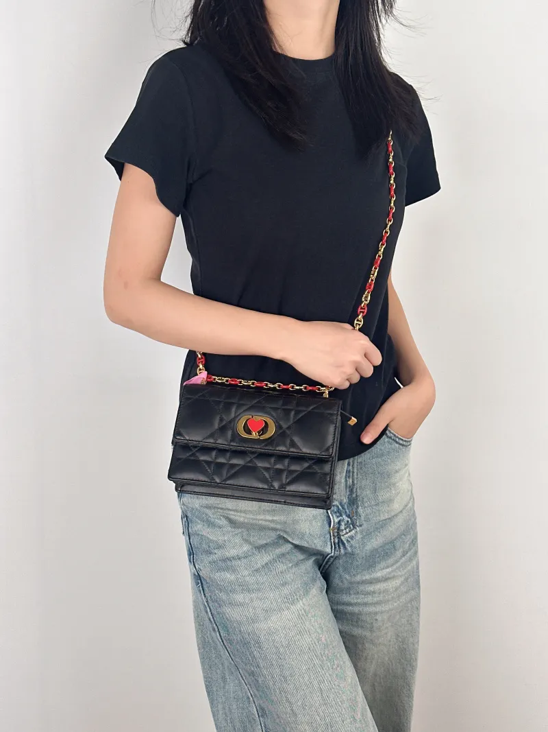 DIOR Crossbody Bag Miss Caro Chain Bag Black Lambskinmini18 × 5.5 × 12 cm — on-model view 1 of 3