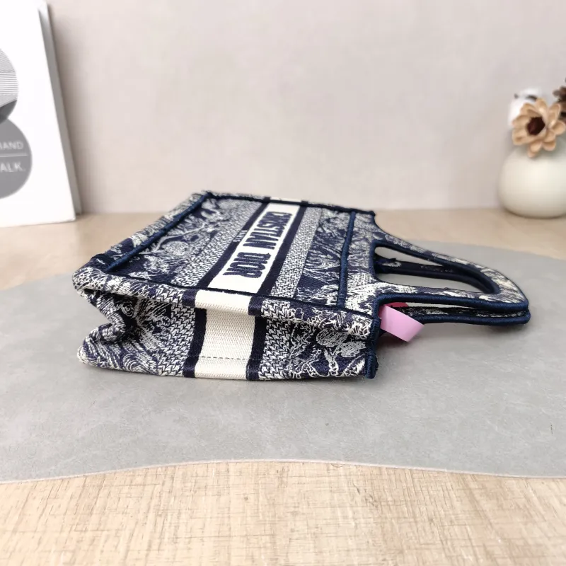 DIOR Top Handle Bag Book Tote Collection · White Blue Canvas Mini 22.5 × 6 × 15 cm — detail view 6 of 9