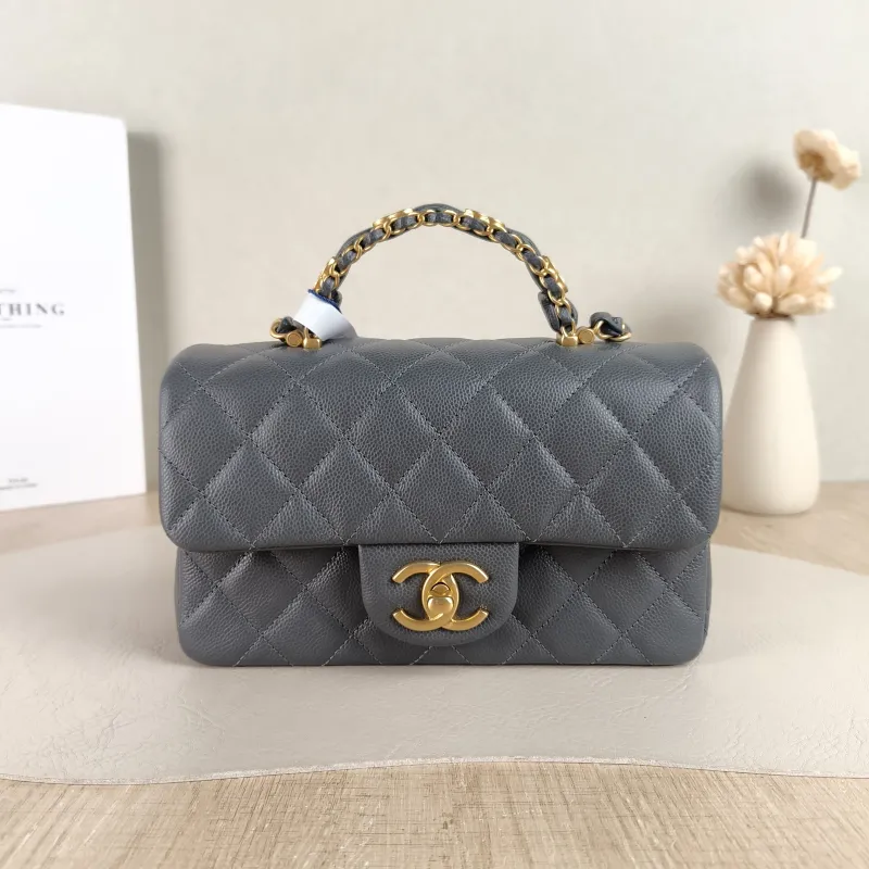 Chanel Crossbody Bag 25b mini Grey Grained Calfskin One Size 20 × 6 × 12 cm