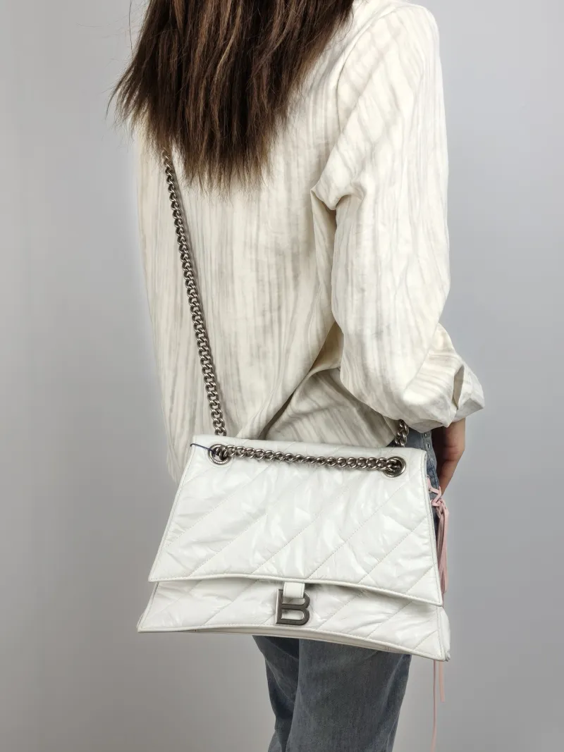 BALENCIAGA Shoulder Bag CRUSH Chain Bag White Calfskin Medium 32 × 10 × 20 cm — on-model view 2 of 2
