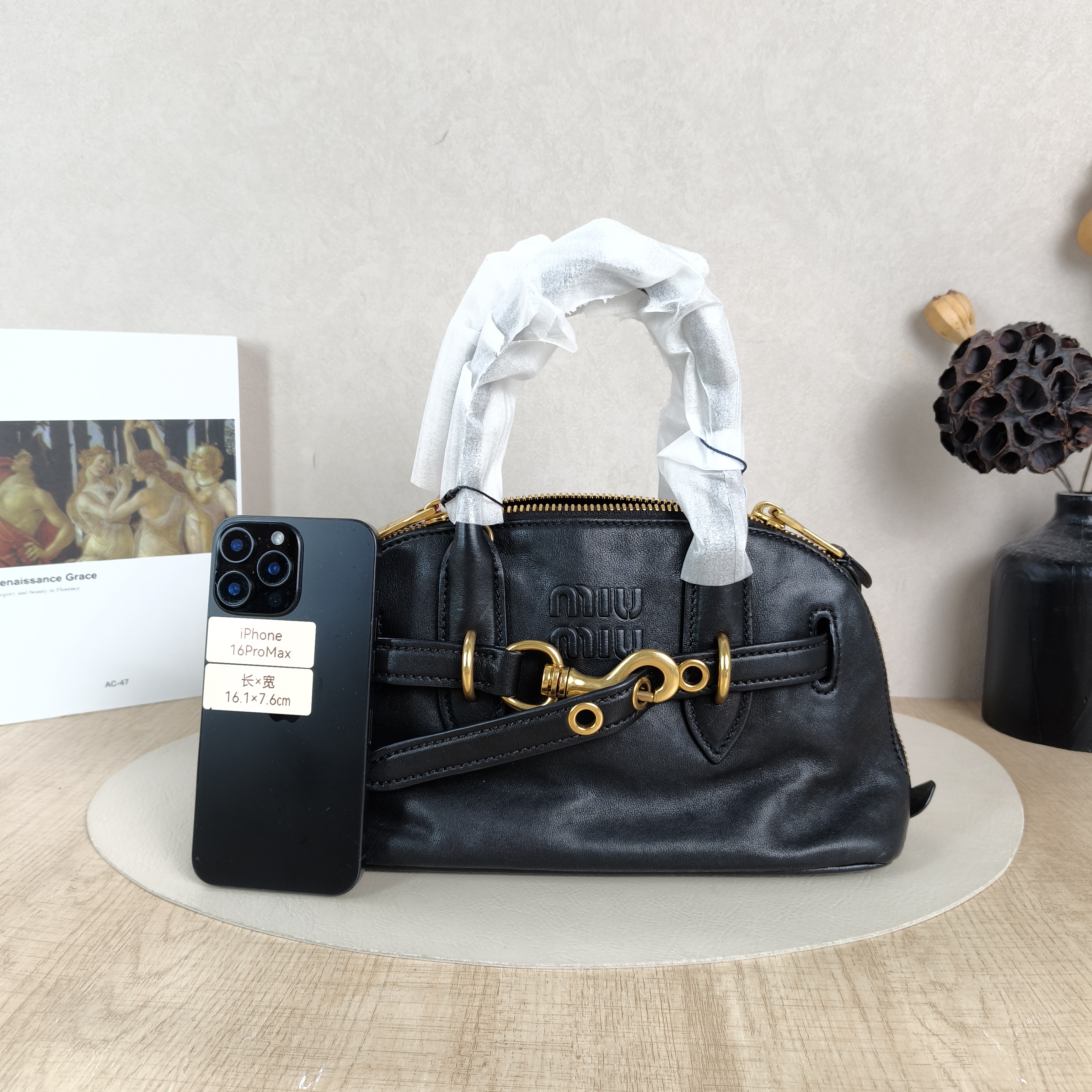 Miumiu Top Handle Bag Aventure Top Handle Bag Black Lambskin Small28 × 10 × 16.5 cm — cover view 5 of 5