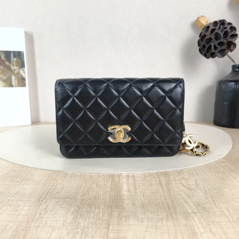 Chanel Crossbody Bag Classic Flap WOC CF WOCWOC Bag C Black Lambskin Mini 19.2 × 3.5 × 12.3 cm