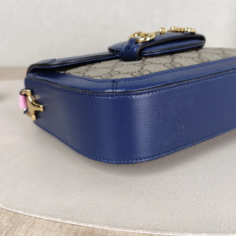 GUCCI Crossbody Bag Horsebit 1955 Horsebit Small Blue Monogram PVC Calfskin Small 20.5 × 5 × 14.5 cm — detail view 13 of 13