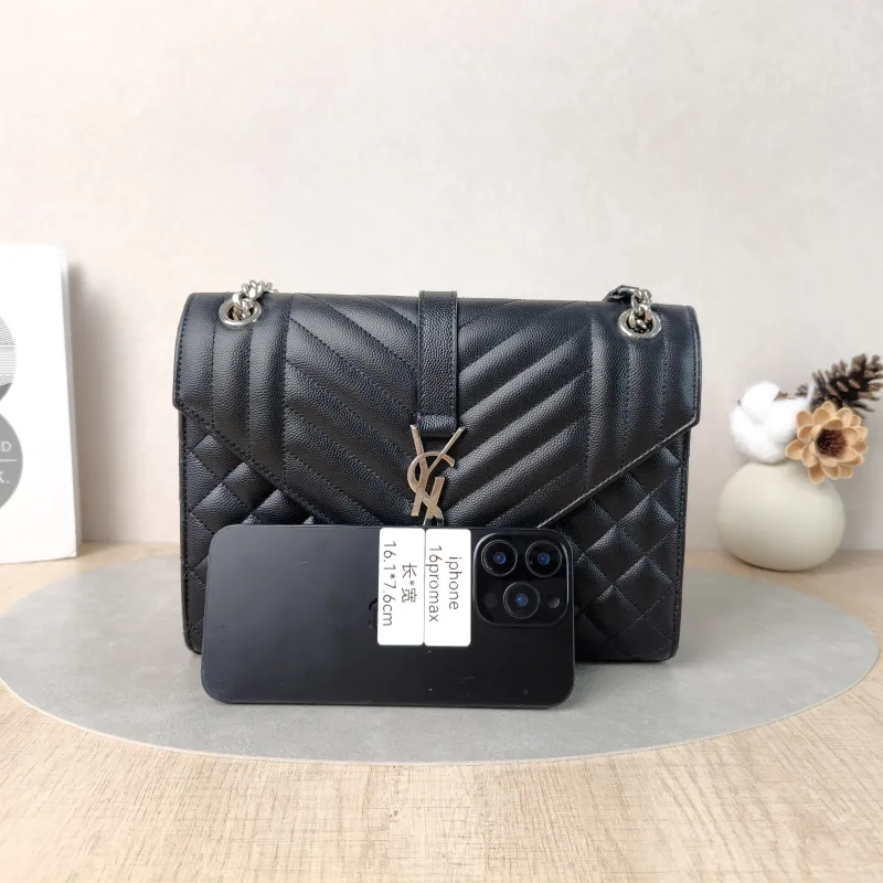 SAINT LAURENT Crossbody Bag ENVELOPE Black Calfskin Medium24 × 6 × 17.5 cm — cover view 4 of 5