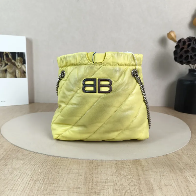 BALENCIAGA Crossbody Bag Crush Yellow Lambskin BB20 × 7 × 20 cm