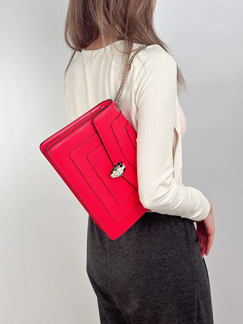Bvlgari Shoulder Bag Serpenti Forever Collection Crossbody Bag Red Calfskin Medium27.5 × 7 × 18 cm — on-model view 2 of 2