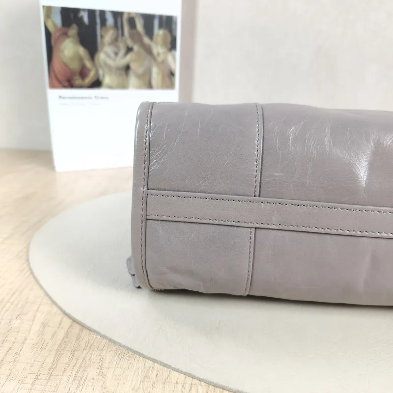 PRADA Shoulder Bag Bonnie Soft Lux Grey Waxed Leather Calfskin Medium 32 × 12 × 15.5 cm — detail view 3 of 13