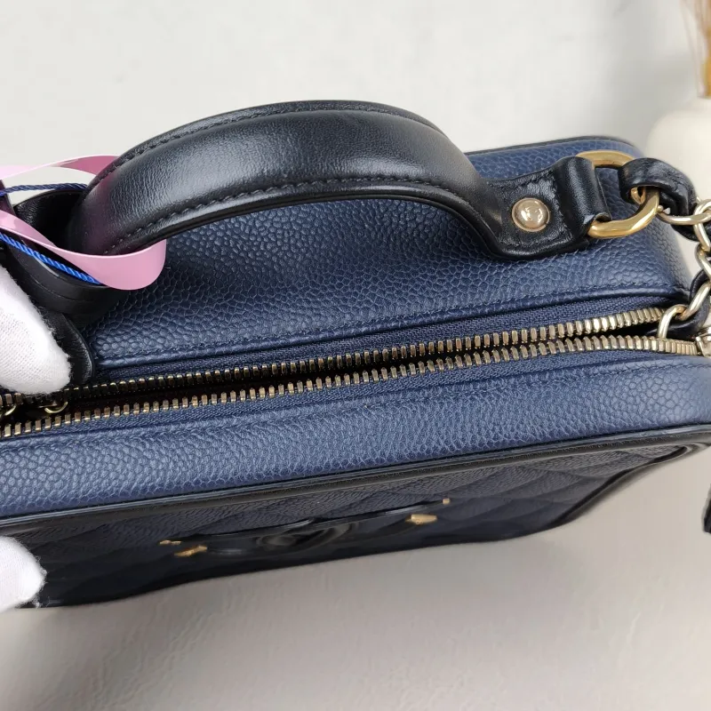 Chanel Crossbody Bag CC Filigree Vanity Cosmetic Bag Blue Black Grained Calfskin Medium 21 × 8 × 16 cm 22 — detail view 9 of 13
