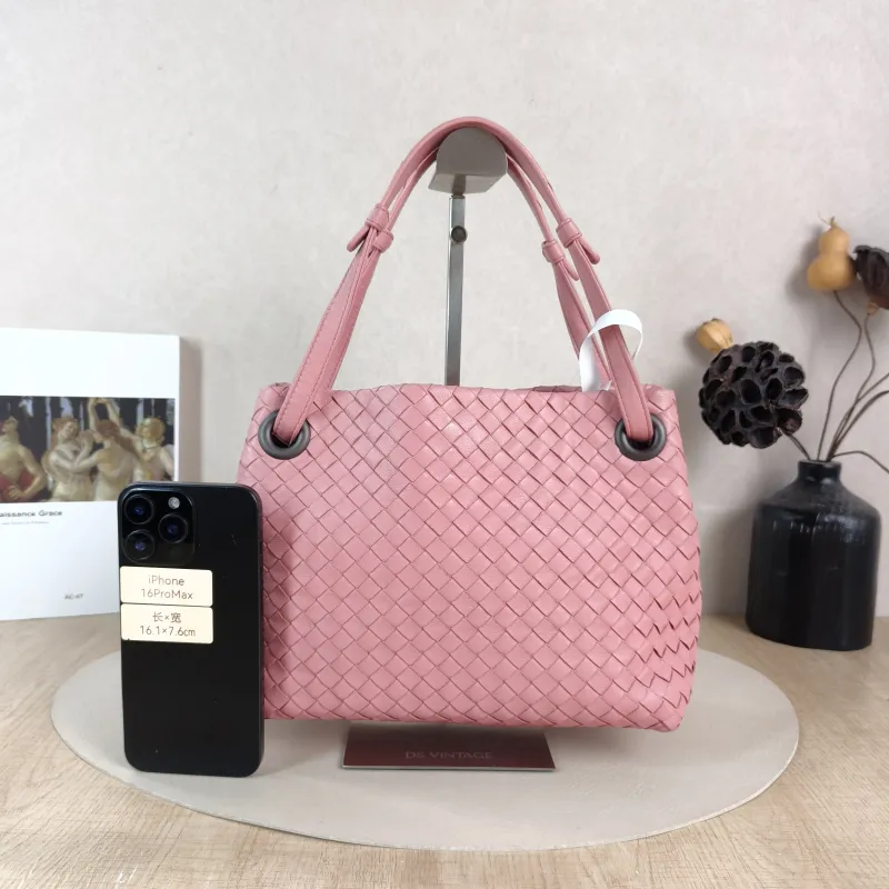 Bottega Veneta Top Handle Bag Woven Top Handle Bag Pink Lambskin One Size 24 × 10 × 20 cm — cover view 4 of 5