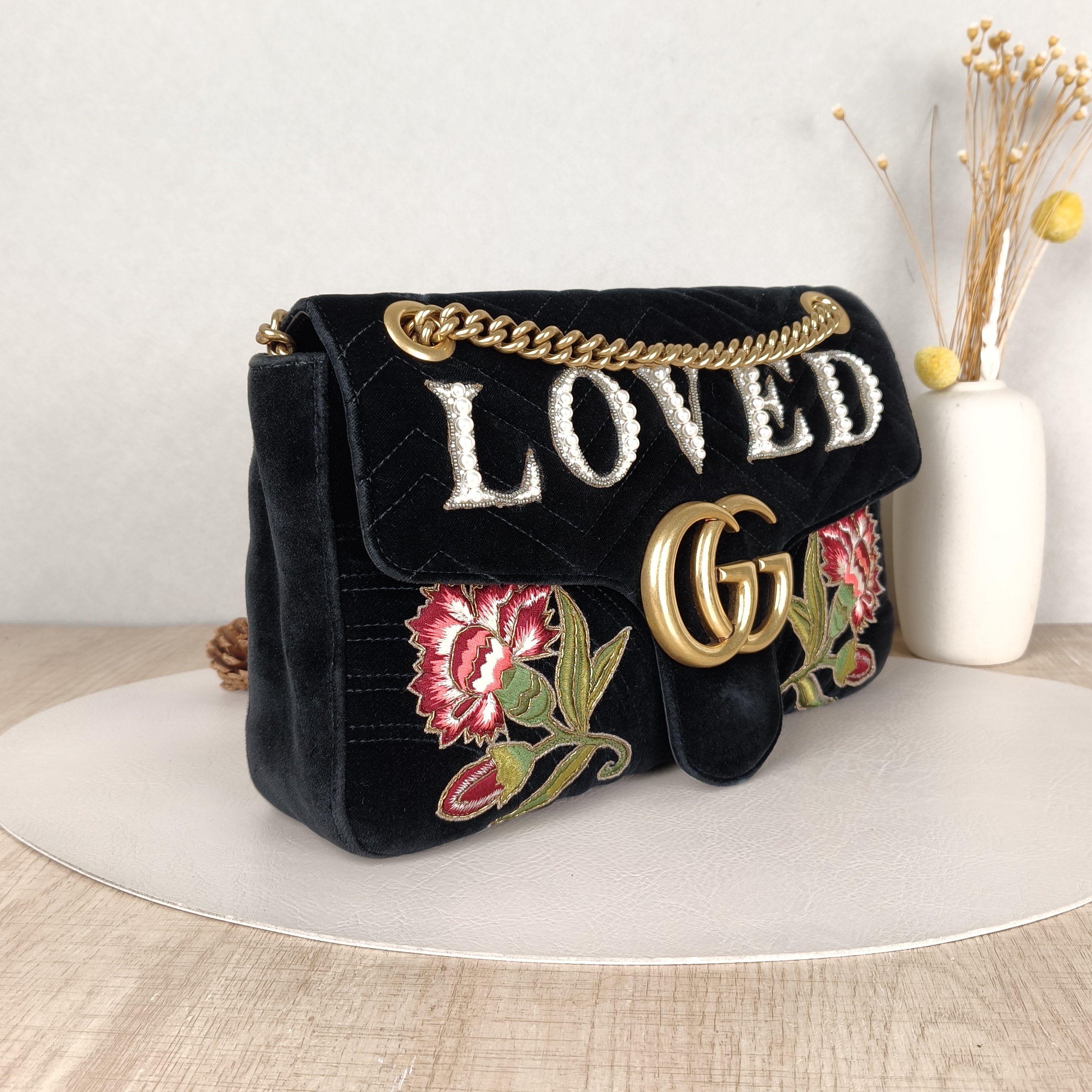 GUCCI Crossbody Bag GG Marmont Marmont 31Pearl Embroidered Black Velvet Large31 × 7 × 19 cm — cover view 4 of 5
