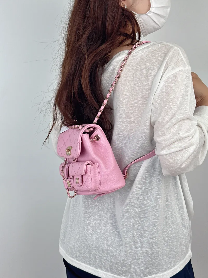 Chanel Backpack Duma Pink Calfskin Small16.5 × 10 × 17.5 cm — on-model view 3 of 3