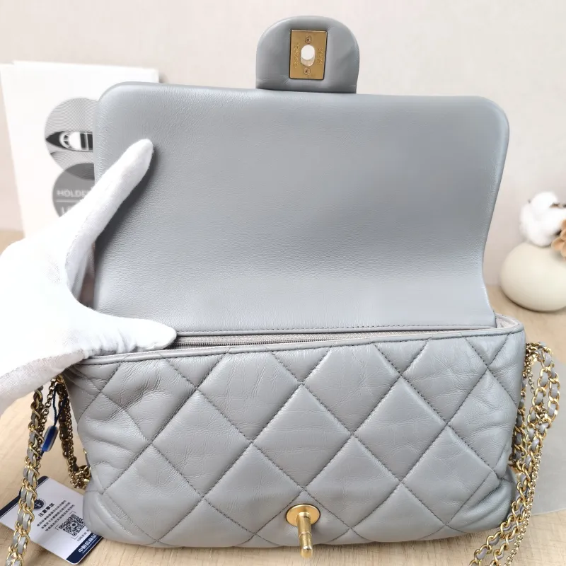 Chanel Crossbody Bag Crossbody Bag Grey Lambskin One Size 25.5 × 4.5 × 15 cm — detail view 10 of 14