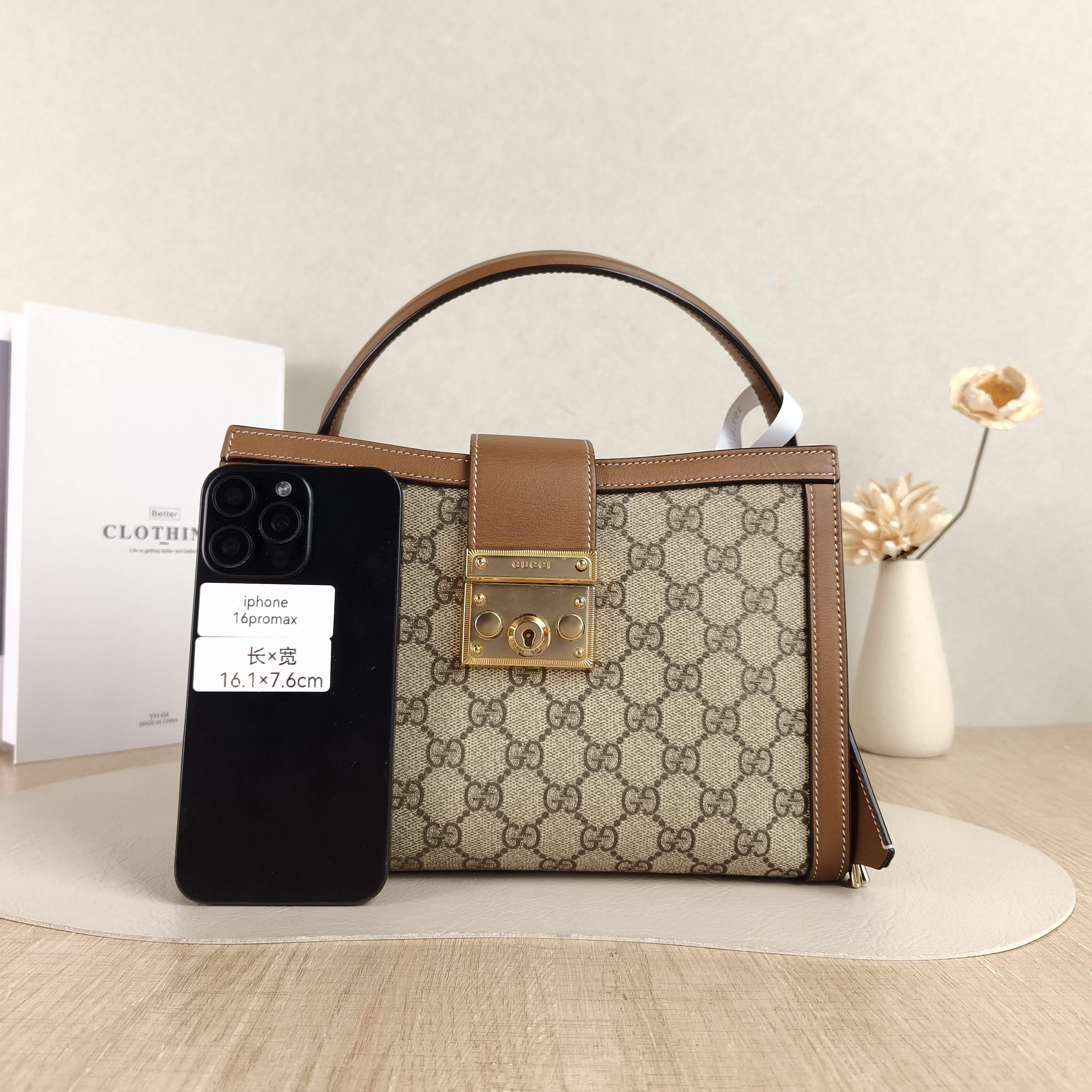 GUCCI Crossbody Bag Padlock Top Handle Bag Brown Monogram PVC · Calfskin Medium25.5 × 10 × 17.5 cm — cover view 4 of 5