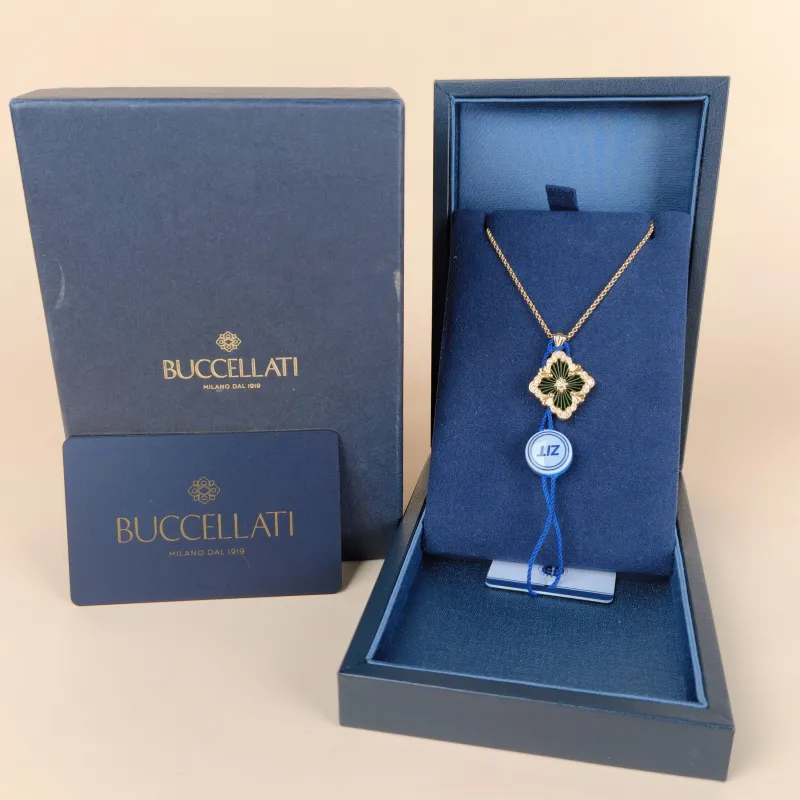 BUCCELLATI Necklace Opera Tulle Enamel Pendant Necklace Green 18KY ellow Gold Diamond Large 43cm — cover view 7 of 12