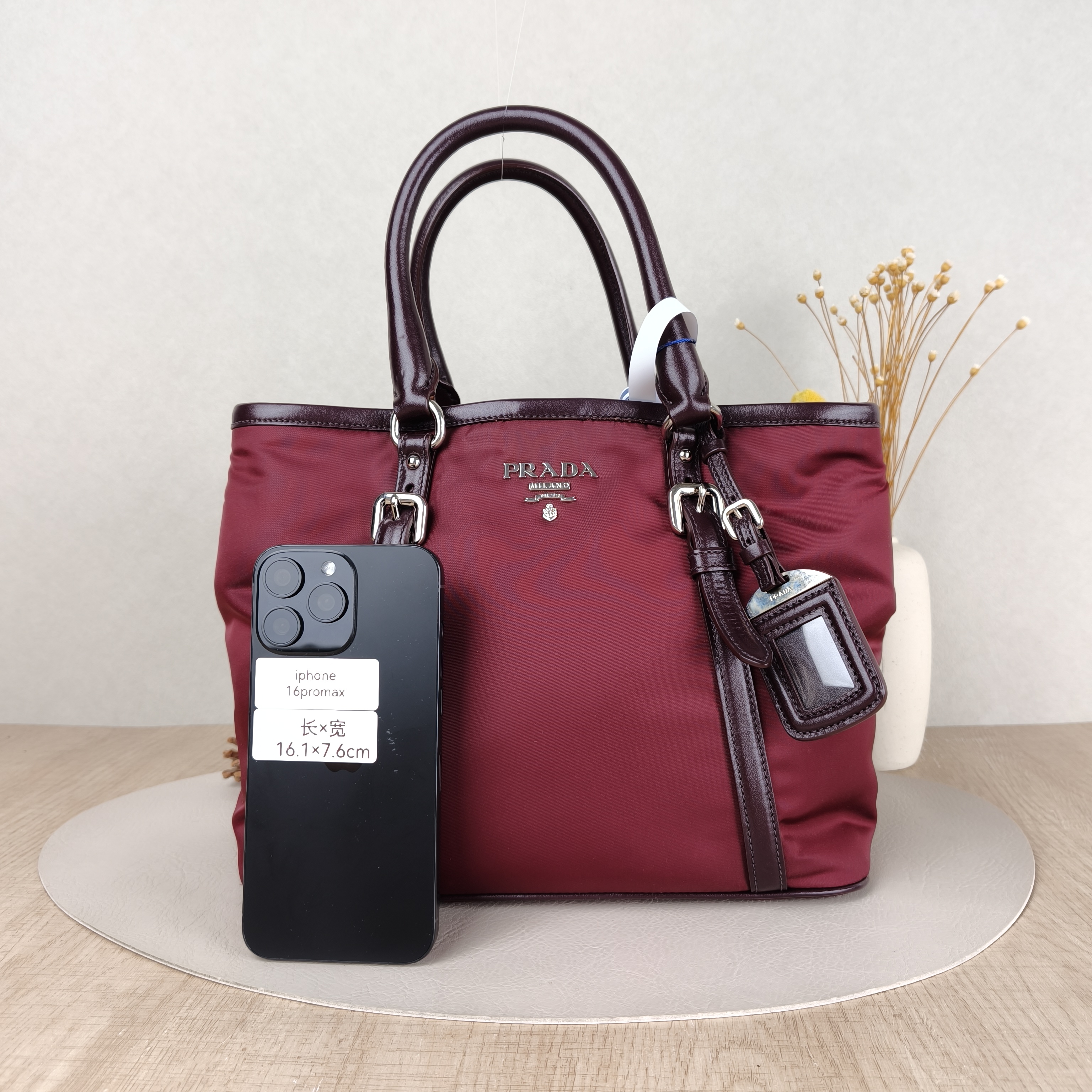 PRADA Top Handle Bag Tote Bag Burgundy Canvas, One Size28 × 16.5 × 23 cm — cover view 5 of 5