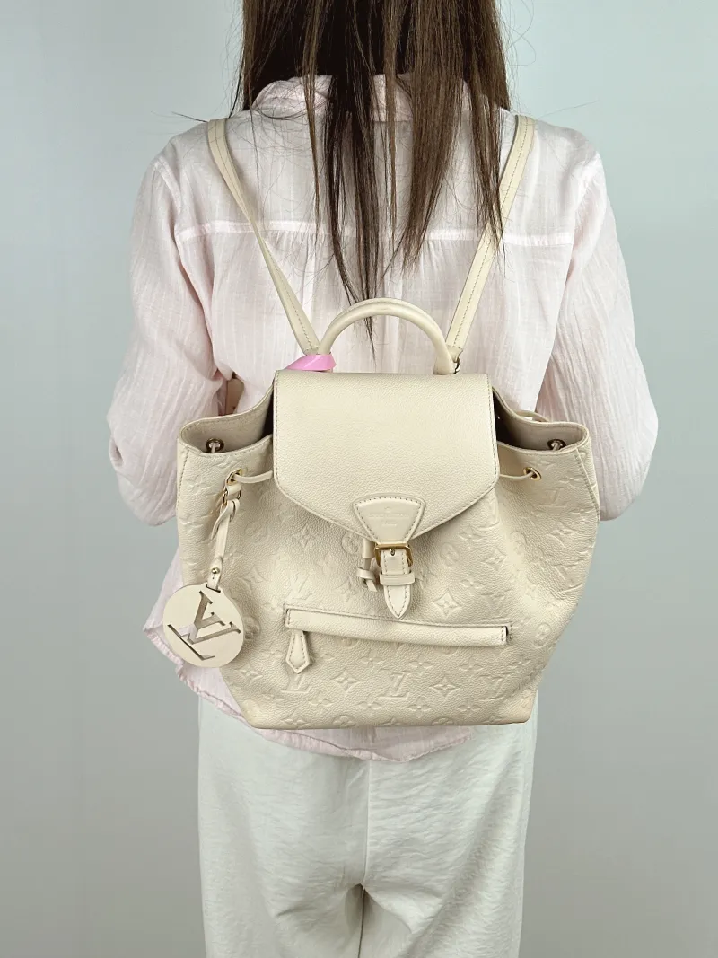 Louis Vuitton Backpack Montsouris Backpack White Calfskin Small 23 × 15 × 27 cm — on-model view 2 of 3