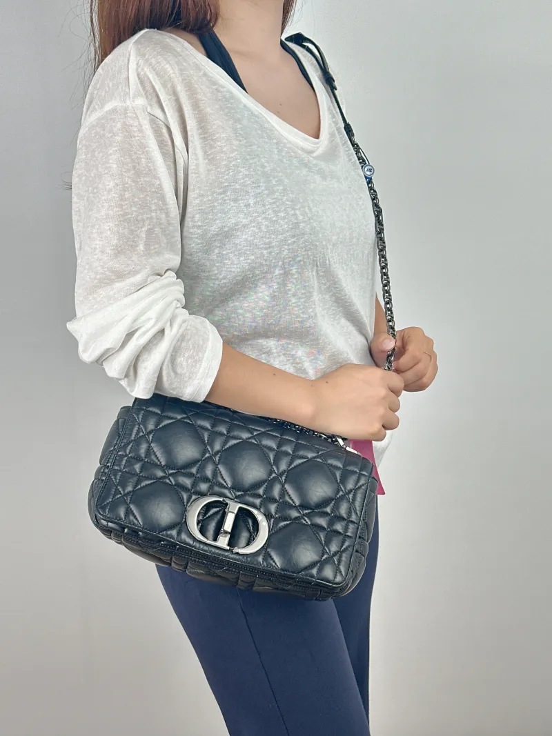 DIOR Crossbody Bag Caro Chain Bag Black Calfskin Medium 25.5 × 9 × 15.5 cm logo — on-model view 1 of 2