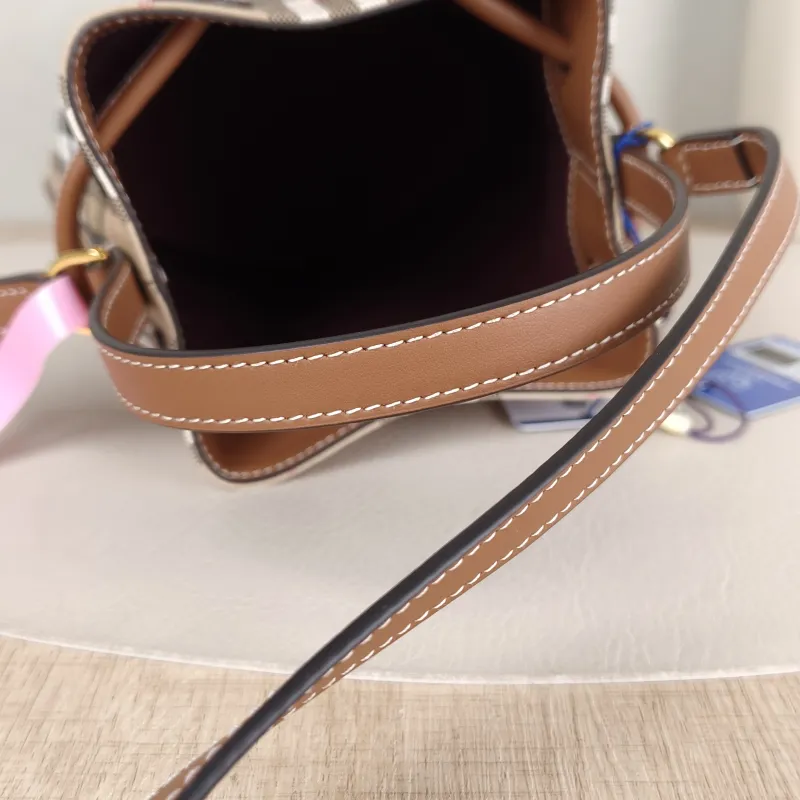 BURBERRY Crossbody Bag Canvas Bucket Bag Brown 16.5 × 11 × 18 cm — detail view 7 of 10