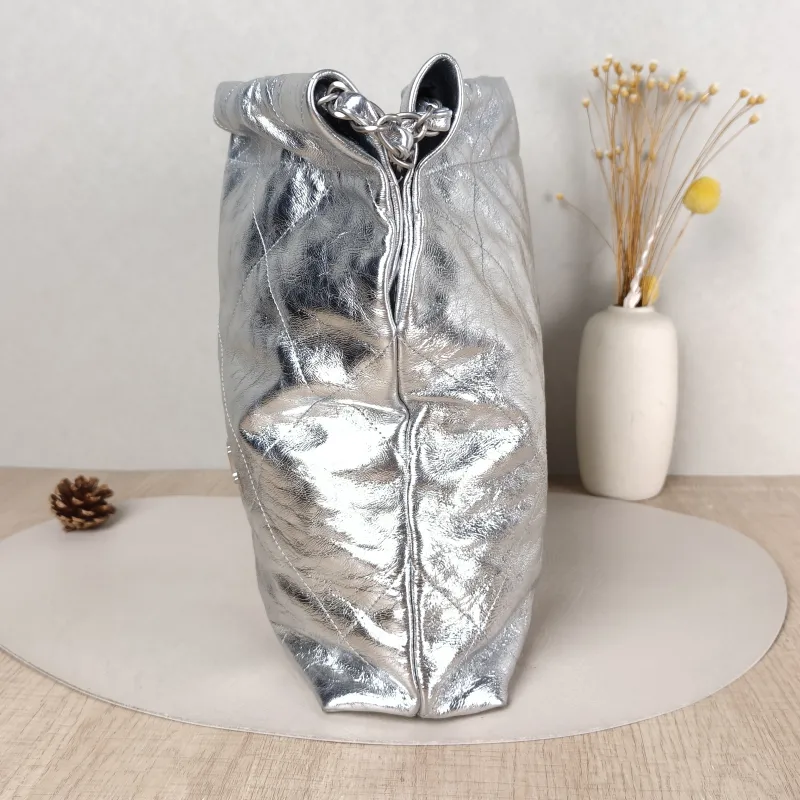 Chanel Shoulder Bag 22Bag Silver Calfskin Small 35 × 7 × 37 cm — detail view 13 of 14