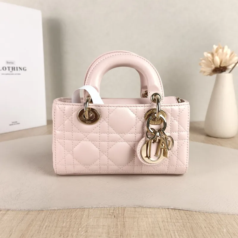 DIOR Crossbody Bag Lady D-Joy Pink Lambskin Mini 16 × 5 × 9 cm