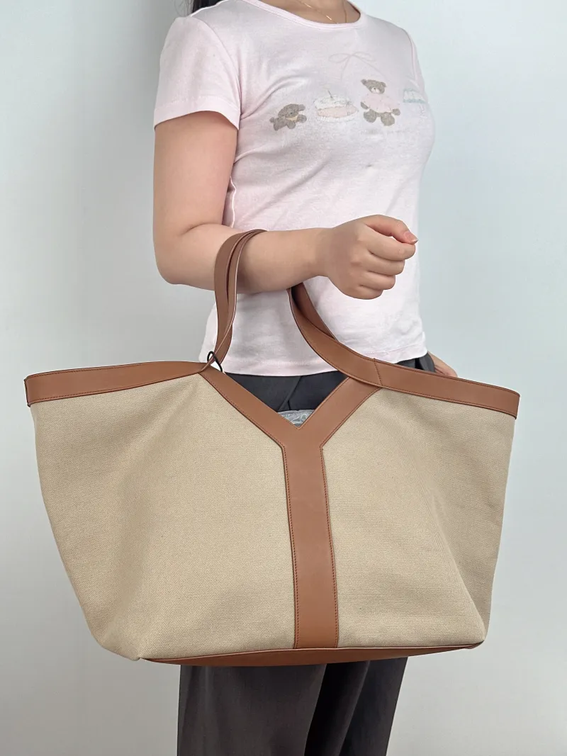 SAINT LAURENT Shoulder Bag Y Tote Bag Brown Canvas One Size 36 × 21 × 34 cm — on-model view 1 of 2