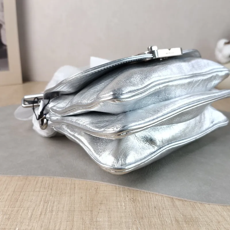 BALENCIAGA Crossbody Bagsoft bb Crossbody Bag Silver Calfskin 23.5 × 3 × 13.5 cm — detail view 3 of 13